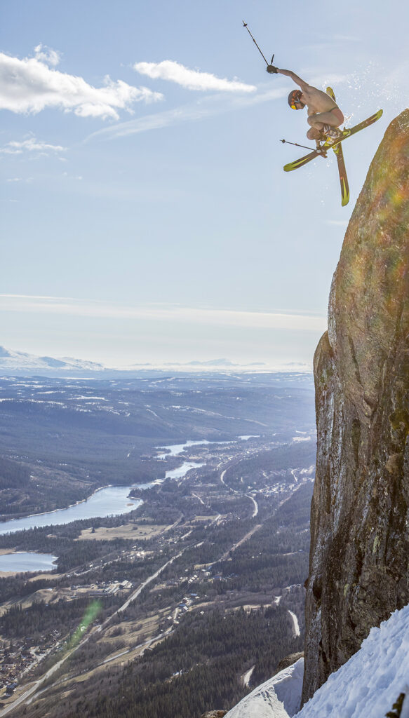 Alexander Ryden, Skiing jump cliff, hoppar kalsongklippan, Skidåking, Åre, Sweden,