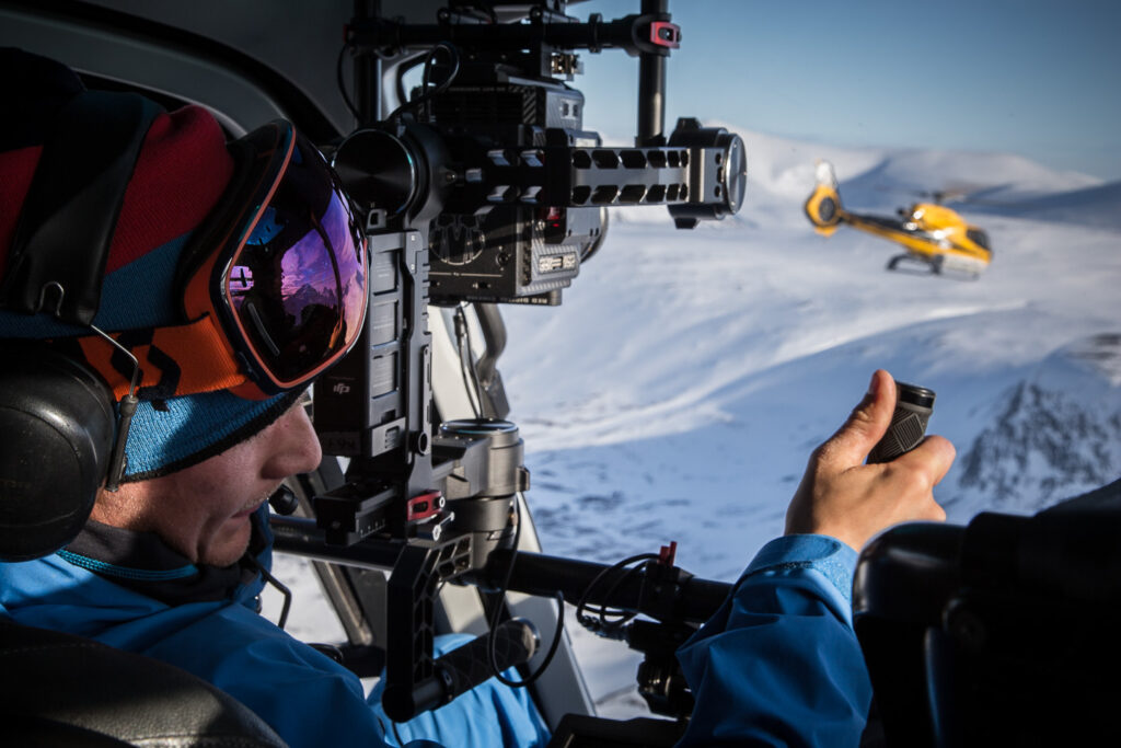 Skiing filmmaking, filmmaker, Alexander Ryden, Skidåkning, Between, Shades of Winter, Abisko, Lapland, Gimbal Operator Helicopter